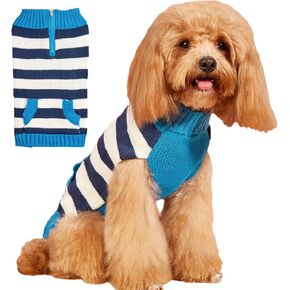 Knit Striped Dog Sweater Zipper Puppy Clothes with Pocket Warm Knitted Pet Winter Clothing for Small Dogs Cats Outfits Suéter para Perros (Small, Gray)