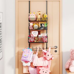 Consumest Over The Door Hooks Organizer - 4 Tier Adjustable Door Hanger with 3 Metal Basket, Over The Door Coat Rack with 12 Hooks, Door Organizer Hanging for Bathroom, Living Room, Bedroom, White