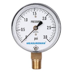 MEASUREMAN Diaphragm Type Capsule Low Pressure Gauge, 2-1/2" Dial, 1/4" NPT Lower Mount, Adjustable, 0-5Psi