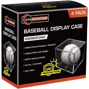 4 Pack Baseball Display Cases - UV Protected Acrylic Square Baseball Holder, Official Size Baseball Display Boxes, Clear Display Cube Baseball Memorabilia Showcase Autographed Ball Protector