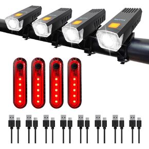 Kunhe 8 Pack USB-C Rechargeable Bike Lights Head Lights for Night Riding Men Women & Kids 3 Lights Modes Used as a Safety Indicator Light for Skateboards Strollers and Wheelchairs
