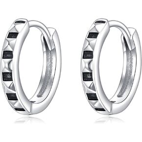 AOBOCO Black Sterling Silver Hoop Earrings for Men & Women