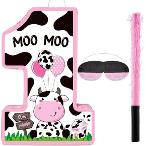 Hungdao Number 1/2 Piñata with Blindfold Stick and Confetti First Birthday Cow Piñata Decorations Cow Piñata for Boys Girls Anniversary Celebration Decorations Game Supplies Baby Shower(Number 2) in Kuwait
