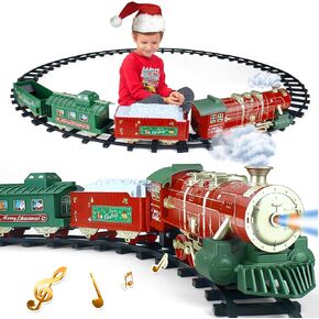 مجموعة قطار للبنات ، عيد الميلاد الكهربائي التحكم عن بُعد قطار مع البخار والصوت والضوء ، ألعاب قطار التحكم عن بُعد مع محرك قاطرة البخار ، سيارات البضائع للأطفال 3 4 5 6 7 8 سنة in Kuwait