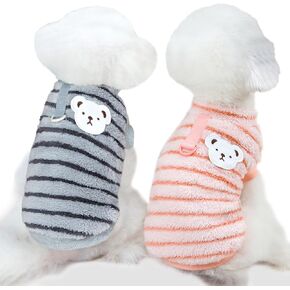 Pet Pullover Dog Sweater Striped Winter Puppy Clothes for Small Dogs Cats Warm Dog Knitwear Outfits Doggy Knitted Clothing with D-Ring, 2 Pack, Pink Green, Large