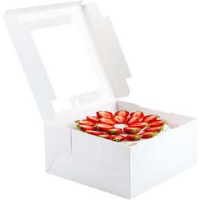 WINKIO 10x10x5 inch Cake Boxes, 4 Pack Cake Boxes with Window, White Cake Boxes 10 Inch, Disposable Bakery Boxes for Cake Cookies Pies Cupcakes Pastry