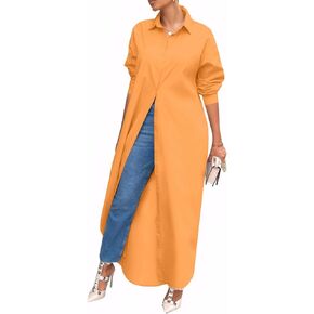 Choichic Shirt Dresses for Women Casual Long Sleeve Color Block Loose Pocket Button Down Maxi Dresses