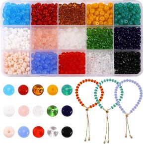 3200Pcs Glass Beads Bracelet Making Kit -44 Colors 8mm 6mm 4mm Round Crystal Glass Beads for Jewelry Making, Clear Glass Beads Kits for Beginners Woman DIY Bracelet Necklaces Crafts