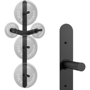 Weight Plate Storage 6 Pegs, 4 Barbell Storage Racks, Wall Mounted Weight Plate Holder Load Up to 1190 LBS, Strength Training Plate Trees, Bumper Plate Storage for Home Gym, Fit 2" Olympic Plates