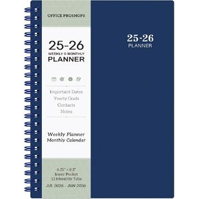 Planner 2025-2026 - Academic Planner 2025-2026, JUL 2025 - JUN 2026, 6.3'' × 8.4'', Weekly & Monthly Planner, Notes, Thick Paper, Twin-wire Binding, Back Pocket