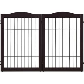 beeNbkks Extra Wide Pet Gate, 6 Panels Freestanding Dog Gate with Walk Through Door and 5 Support Feet, Foldable Pet Barrier Fence for Stairs Doorways Fireplace, Indoor Exercise Playpen for Dogs Cats