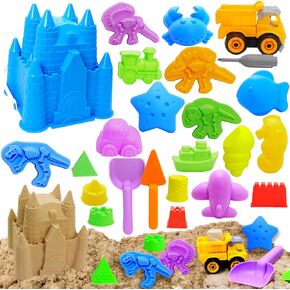 25 pcs Ice Cream Sand Toys Supplement Set,Beach Travel Set with 4 Ice Cream,4 Desserts, 3 Cupcake Sand Molds,2 Sand Shovels and Storage Bag Etc