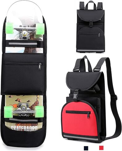 Foldable Skateboard Backpack Bag Carrier with Adjustable Shoulder Straps for Double Kick Longboard Electric Skateboard, Unisex in Saudi Arabia