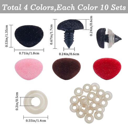 GorgeCraft 1 Box 40pcs 4 ألوان سلامة البلاستيك أنوف دمية حيوانية مثلث الكروشيه الكلب دب تدفق الأنف مع غسالات دمى صنع لوازم Amigurumi Puppet Plush Prough in Saudi Arabia
