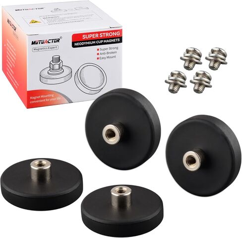 MUTUACTOR 4Pack Strong Neodymium Rubber Coated Magnets,Anti-slip Magnetic Mounts Rare Earth Magnet M4 Female Threaded Stud Magnets for Tractor Mirror Camera Bracket Mount Lights Van Equipements in Saudi Arabia