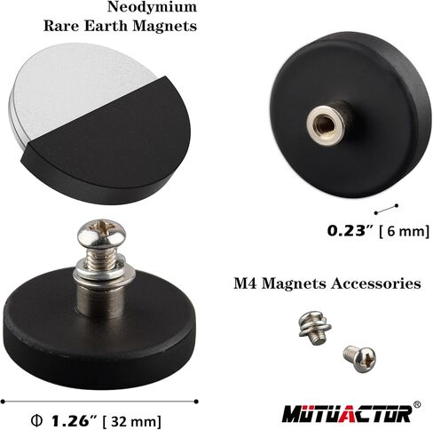 MUTUACTOR 4Pack Strong Neodymium Rubber Coated Magnets,Anti-slip Magnetic Mounts Rare Earth Magnet M4 Female Threaded Stud Magnets for Tractor Mirror Camera Bracket Mount Lights Van Equipements in Saudi Arabia