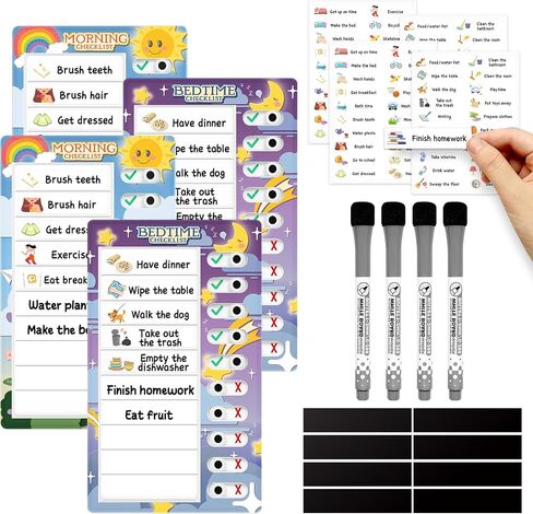 Chore Chart for Kids: Dry Erase to Do List, Morning/Bedtime Routine Chart, Magnetic Checklist, Toddler Visual Schedule, Daily Behavior Chart for Fridge in Kuwait
