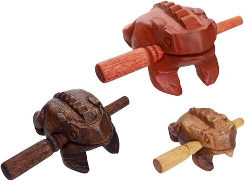Guiros Percussion Instruments Wooden Frog wooden frog musical instrument 3 Pieces Set of 4 Inch Frog, 3 Inch Frog, and 2.25-2.75 Inch Frog Home Decor (Brown/Dark Brown/Natural Color) in Saudi Arabia
