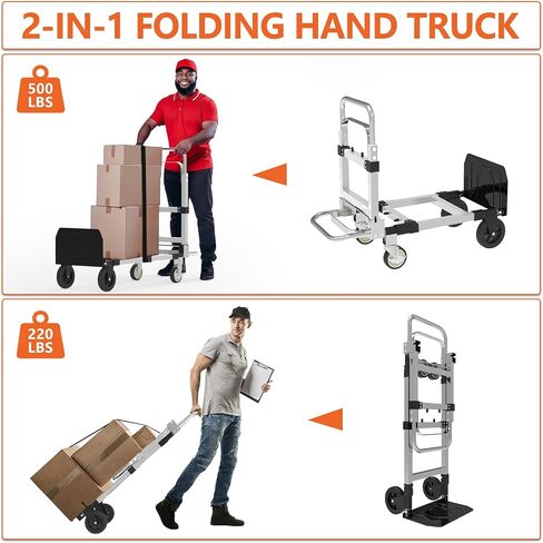 3 in 1 Heavy Duty Folding Hand Truck, Convertible Hand Truck, Portable Steel Hand Truck Dolly with Telescopic Handle, Folding Dolly Cart with Rubber Wheels, Hand Truck Foldable 500 LB in Saudi Arabia