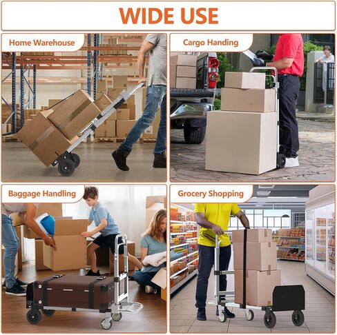 3 in 1 Heavy Duty Folding Hand Truck, Convertible Hand Truck, Portable Steel Hand Truck Dolly with Telescopic Handle, Folding Dolly Cart with Rubber Wheels, Hand Truck Foldable 500 LB in Saudi Arabia