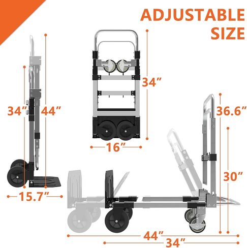 3 in 1 Heavy Duty Folding Hand Truck, Convertible Hand Truck, Portable Steel Hand Truck Dolly with Telescopic Handle, Folding Dolly Cart with Rubber Wheels, Hand Truck Foldable 500 LB in Saudi Arabia