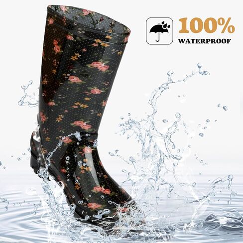 DaeRainy Rain Boots for Women, Black Waterproof Mid Calf, Non Slip Garden Shoes in Kuwait