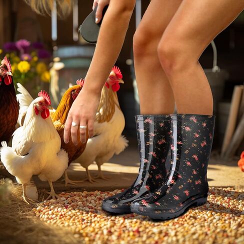 DaeRainy Rain Boots for Women, Black Waterproof Mid Calf, Non Slip Garden Shoes in Kuwait