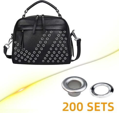 200Pcs Grommet Eyelet Pliers Kit, 1/4 Inch Brass Grommet Tool Kit with 200 Metal Eyelets and Washers, Fabric Leather Hole Eyelets Grommet Punch Pliers for Fabric/Leather/Belt/Shoes/Clothes (Gold) in Kuwait