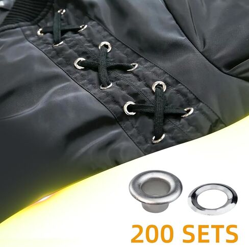 200Pcs Grommet Eyelet Pliers Kit, 1/4 Inch Brass Grommet Tool Kit with 200 Metal Eyelets and Washers, Fabric Leather Hole Eyelets Grommet Punch Pliers for Fabric/Leather/Belt/Shoes/Clothes (Gold) in Kuwait