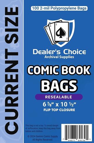 Gemini Premium Comic Book Bags (Current/Silver) | 100ct Silver Size Comic Book Sleeves (7 1/8" x 10 1/2") | 2-mil Polypropylene, Acid-Free, 1-1/2" Fold Over Flap, Enhanced Clarity and Protection in Saudi Arabia