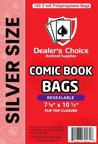 Gemini Premium Comic Book Bags (Current/Silver) | 100ct Silver Size Comic Book Sleeves (7 1/8" x 10 1/2") | 2-mil Polypropylene, Acid-Free, 1-1/2" Fold Over Flap, Enhanced Clarity and Protection in Saudi Arabia