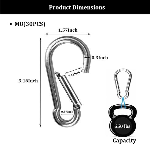 4" Safety Spring Snap Hooks 20Pcs, 3/8" Galvanized Steel Quick Link Snap Hooks, 770LBS Holding Capacity Heavy Duty Steel Carabiner Clip Buckle for Swing Hammock,Travel, Camping, Fishing, and Hiking in Saudi Arabia