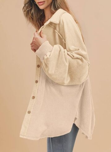 SHEWIN Womens Waffle Knit Shacket Fall Fashion Button Down Shirt Jacket Loose Fit Long Sleeve Tops in Saudi Arabia