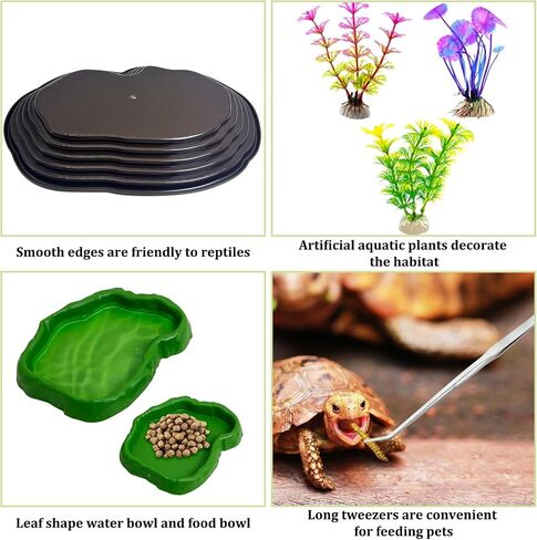 Reptile Bathing Pool 2-in-1 Tortoise Water Dish with Ramp Large Turtle Feeding Bowl with Steps Plastic Reptile Food & Water Dishes 7 Pcs Gecko Habitat Decoration Accessories Lizard Bath Tub in Kuwait