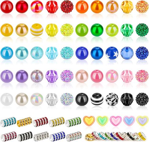 110 Pcs 20mm Beads for Pens Making with 60Pcs Rondelle Spacer Beads, Bubblegum Beads Mixed Crystal Resin Chunky Beads Sugar Beads for Beadable Pens Supplies Keychains DIY Craft in Kuwait