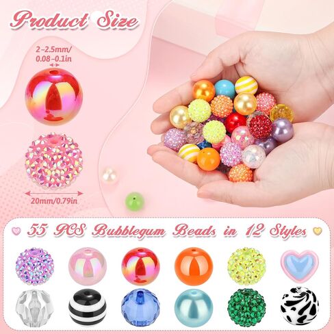 110 Pcs 20mm Beads for Pens Making with 60Pcs Rondelle Spacer Beads, Bubblegum Beads Mixed Crystal Resin Chunky Beads Sugar Beads for Beadable Pens Supplies Keychains DIY Craft in Kuwait