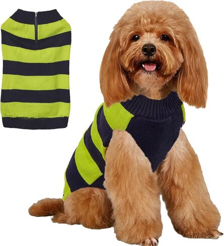 Knit Striped Dog Sweater Zipper Puppy Clothes with Pocket Warm Knitted Pet Winter Clothing for Small Dogs Cats Outfits Suéter para Perros (Small, Gray) in Kuwait