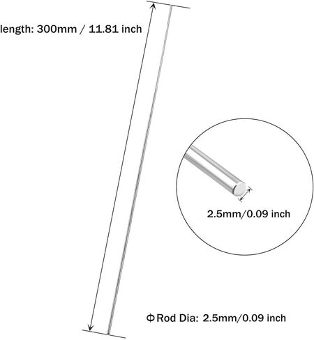 20pcs Stainless Steel Rods 1.5mm x 300mm, Solid Stainless Steel Round Bars Metal Rods for DIY Craft Car Helicopter Airplane Model in Kuwait