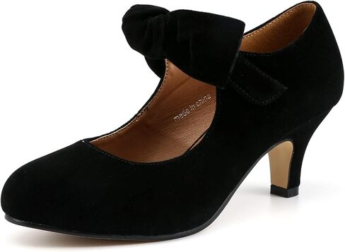 Women's Bow Mary Jane Pumps Kitten Heel Round Toe Low Heels Ankle Strap Wedding Dress Evening Party Shoes in Kuwait