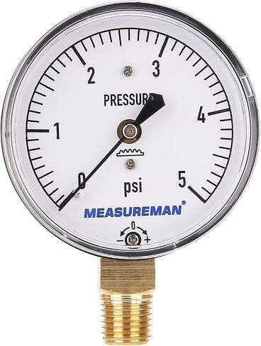 قياس الضغط المنخفض من نوع الحجاب الحاجز من MEASUREMAN، قرص 2-1/2 بوصة، حامل سفلي 1/4 بوصة NPT، قابل للتعديل، 0-15 بوصة H2O (بوصة من الماء) in Kuwait