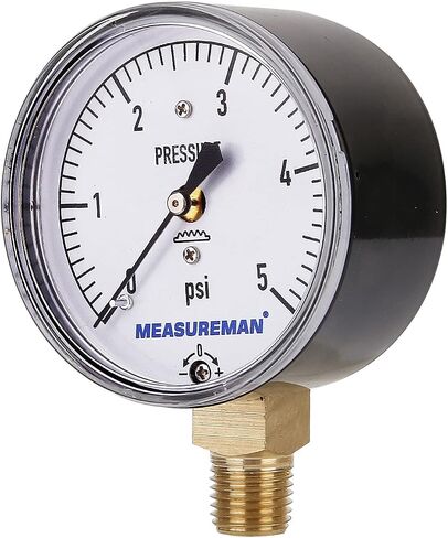 قياس الضغط المنخفض من نوع الحجاب الحاجز من MEASUREMAN، قرص 2-1/2 بوصة، حامل سفلي 1/4 بوصة NPT، قابل للتعديل، 0-15 بوصة H2O (بوصة من الماء) in Kuwait