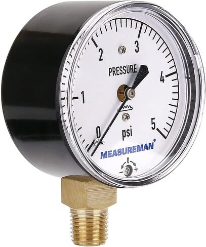 قياس الضغط المنخفض من نوع الحجاب الحاجز من MEASUREMAN، قرص 2-1/2 بوصة، حامل سفلي 1/4 بوصة NPT، قابل للتعديل، 0-15 بوصة H2O (بوصة من الماء) in Kuwait