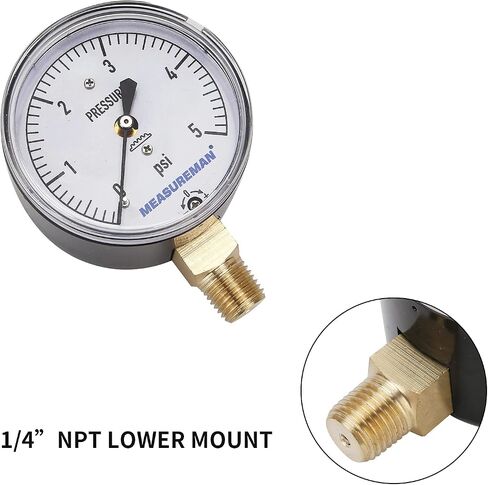 قياس الضغط المنخفض من نوع الحجاب الحاجز من MEASUREMAN، قرص 2-1/2 بوصة، حامل سفلي 1/4 بوصة NPT، قابل للتعديل، 0-15 بوصة H2O (بوصة من الماء) in Kuwait