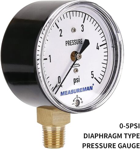 قياس الضغط المنخفض من نوع الحجاب الحاجز من MEASUREMAN، قرص 2-1/2 بوصة، حامل سفلي 1/4 بوصة NPT، قابل للتعديل، 0-15 بوصة H2O (بوصة من الماء) in Kuwait