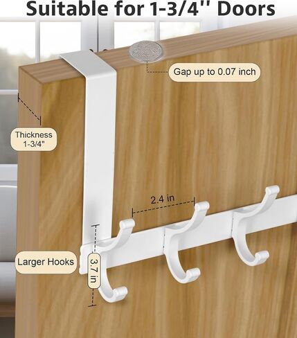 Over The Door Hooks, Over The Door Hanger Hook, Over The Door Towel Rack for Bathroom, Door Towel Hanger for Hanging Coats Hats (1Pack，White) in Saudi Arabia