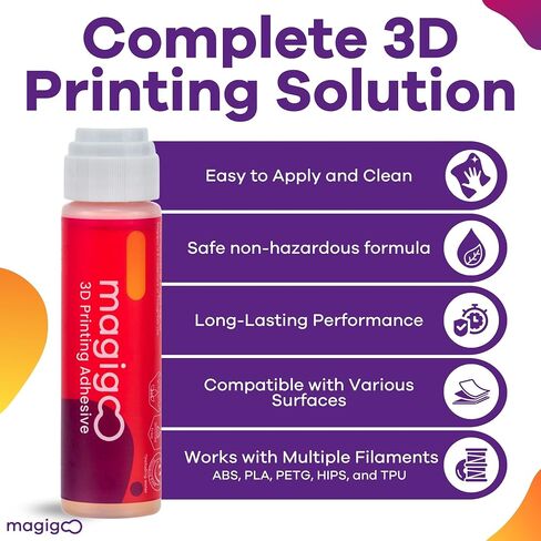 MO2018 3D Printer Adhesive Glue – Reduces Warping for ABS, PLA, PETG, HIPS, ASA, and TPU Filaments – Flex Plate, Glass, PEI, Buildtak, and Kapton Compatible - All-in-One Solution (4 fl. oz) in Saudi Arabia