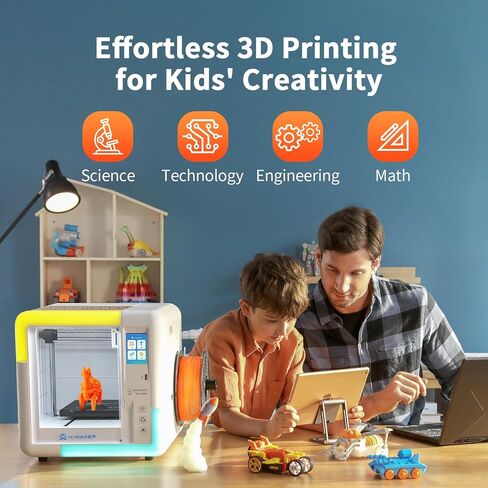 X-Maker 3D Printer for Kids and Beginners, Fully Assembled High-Speed 3D Printer with 8 PLA Filament Set, Leveling-Free Bed, Wi-Fi Printing, Silent, High Precision Small 3D Printer with App in Saudi Arabia