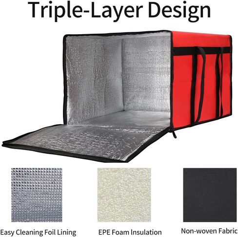 Bodaon Insulated Pizza Delivery Bags, 20" x 20" x 14" Insulated Food Delivery Bag for Uber Eats/Doordash/Grubhub, Pizza Pack, Pizza Hot Warmer Carrier, Food Warmers for Parties Insulation (Black, 1Pk) in Kuwait