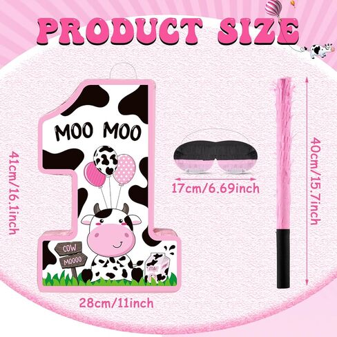 Hungdao Number 1/2 Piñata with Blindfold Stick and Confetti First Birthday Cow Piñata Decorations Cow Piñata for Boys Girls Anniversary Celebration Decorations Game Supplies Baby Shower(Number 2) in Kuwait