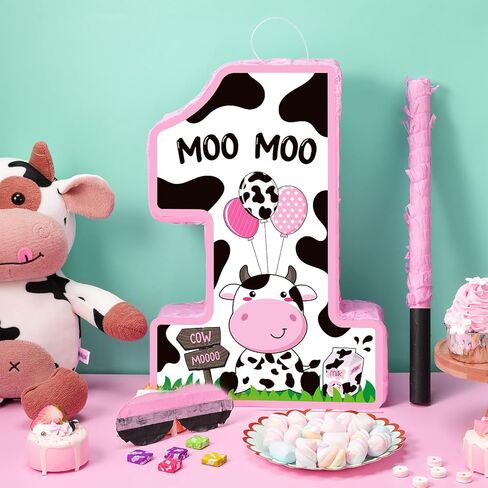 Hungdao Number 1/2 Piñata with Blindfold Stick and Confetti First Birthday Cow Piñata Decorations Cow Piñata for Boys Girls Anniversary Celebration Decorations Game Supplies Baby Shower(Number 2) in Kuwait